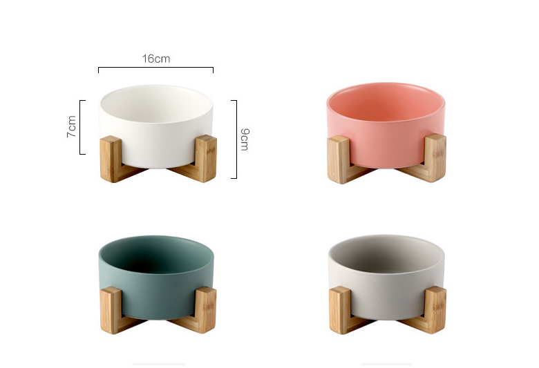 Bol pour animaux en céramique avec support en bois et bol à nouilles