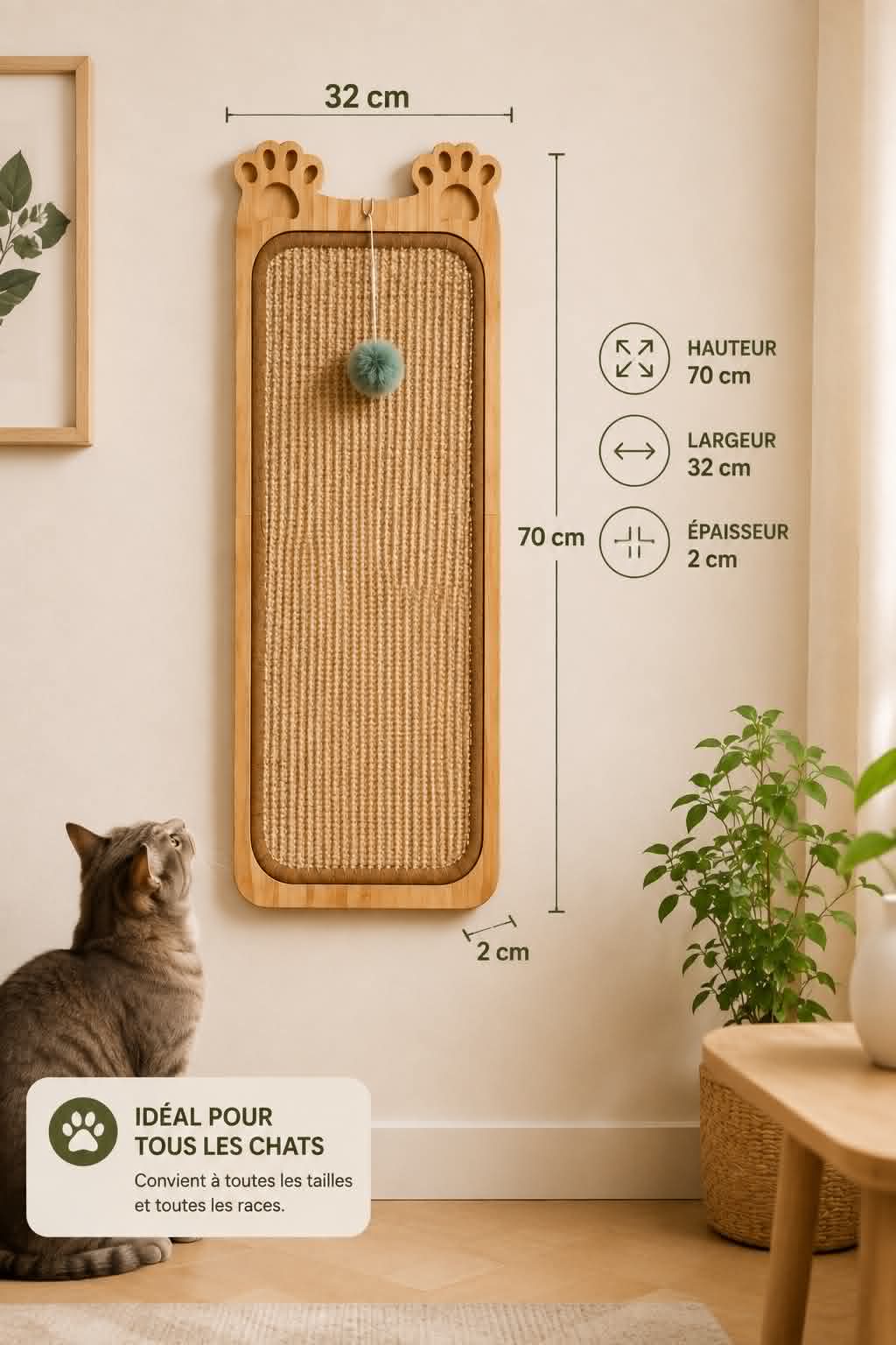 Nolia Griffoir mural en bois & sisal