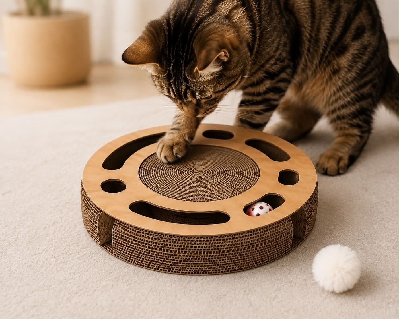 Jouet rond pour chat avec planche à gratter