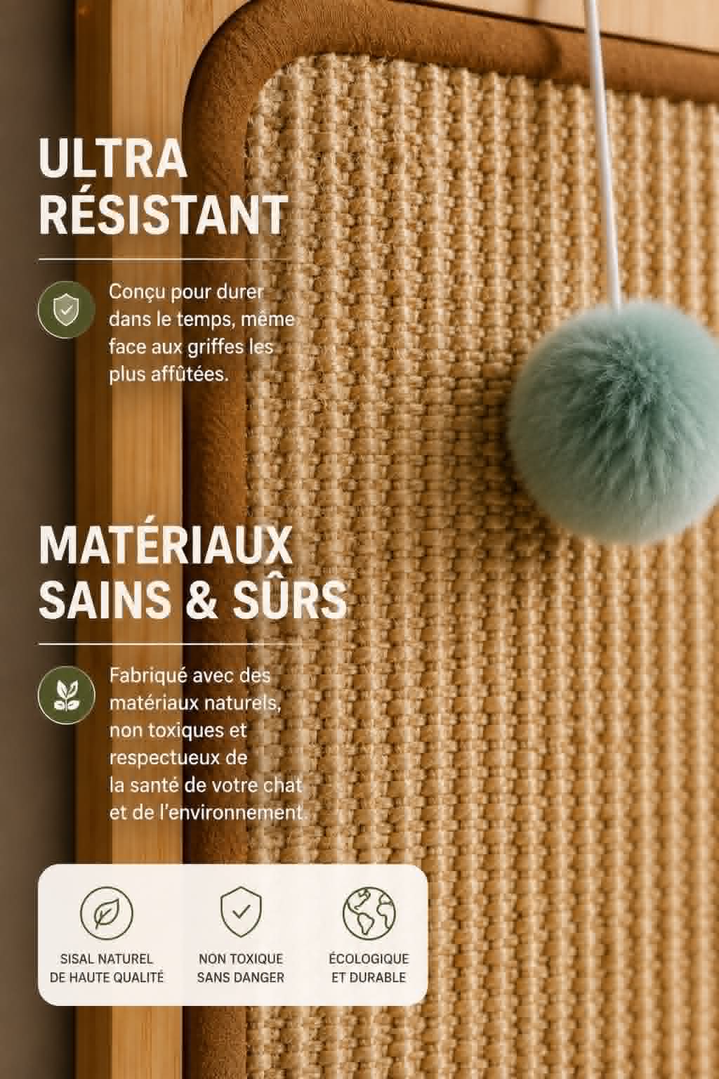 Nolia Griffoir mural en bois & sisal