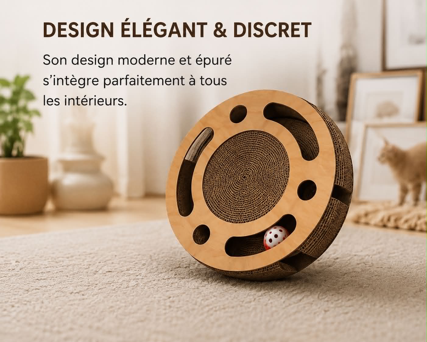 Jouet rond pour chat avec planche à gratter